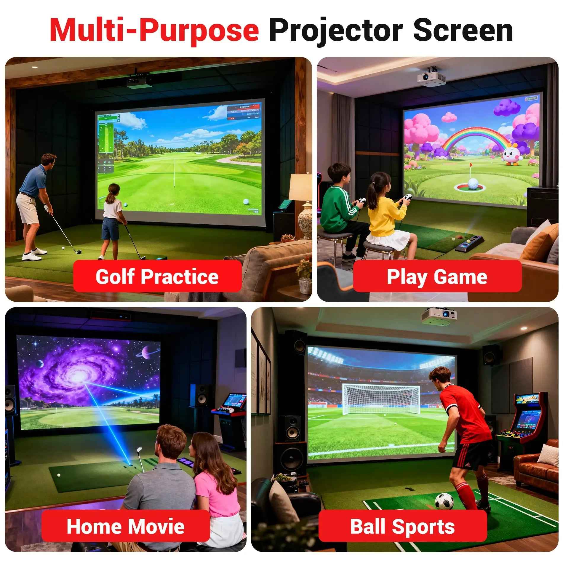Golf Simulator Impact Screen, Practice Hitting Screen with HD Visuals, Thickened Golf Simulators Screen for Home, Indoor Hitting Screen with Grommets & Bungee Cords