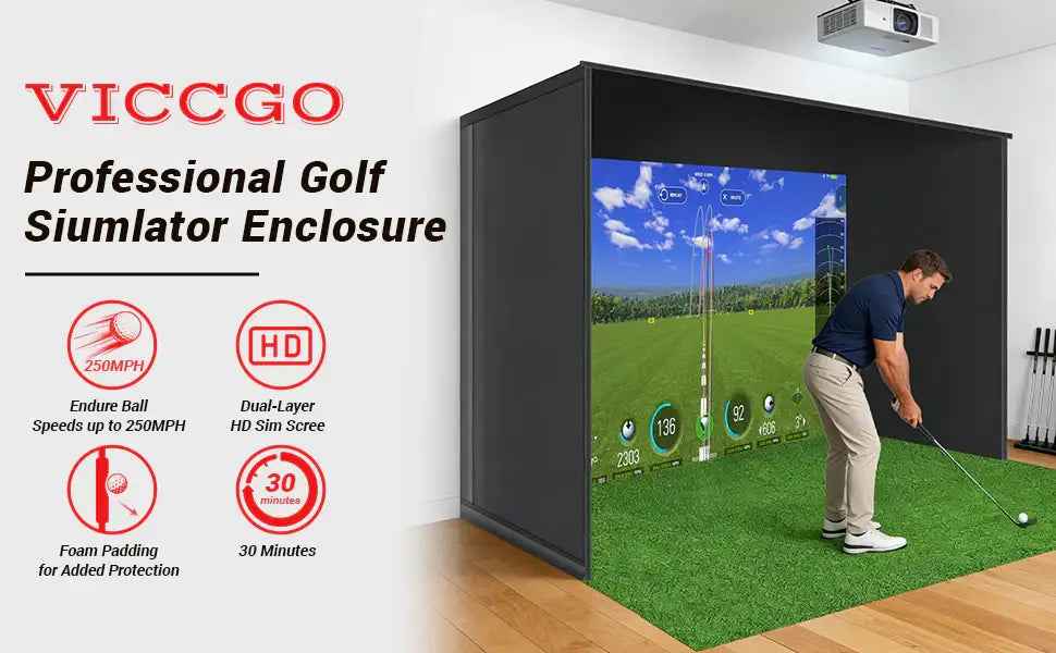 Indoor Golf Simulators Enclosure 10 X 8FT with HD Impact Screen & Durable Aluminum Frame,30 Minutes Quick Setup Golf Simulators Equipment for Home, Backyard & Garage