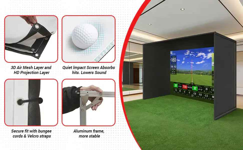 Indoor Golf Simulators Enclosure 10 X 8FT with HD Impact Screen & Durable Aluminum Frame,30 Minutes Quick Setup Golf Simulators Equipment for Home, Backyard & Garage