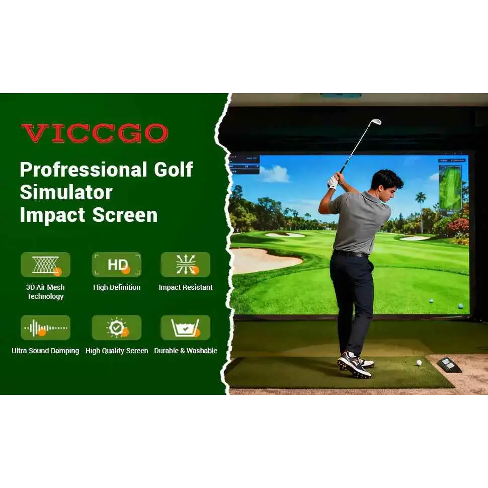 Golf Simulator Impact Screen, Practice Hitting Screen with HD Visuals, Thickened Golf Simulators Screen for Home, Indoor Hitting Screen with Grommets & Bungee Cords