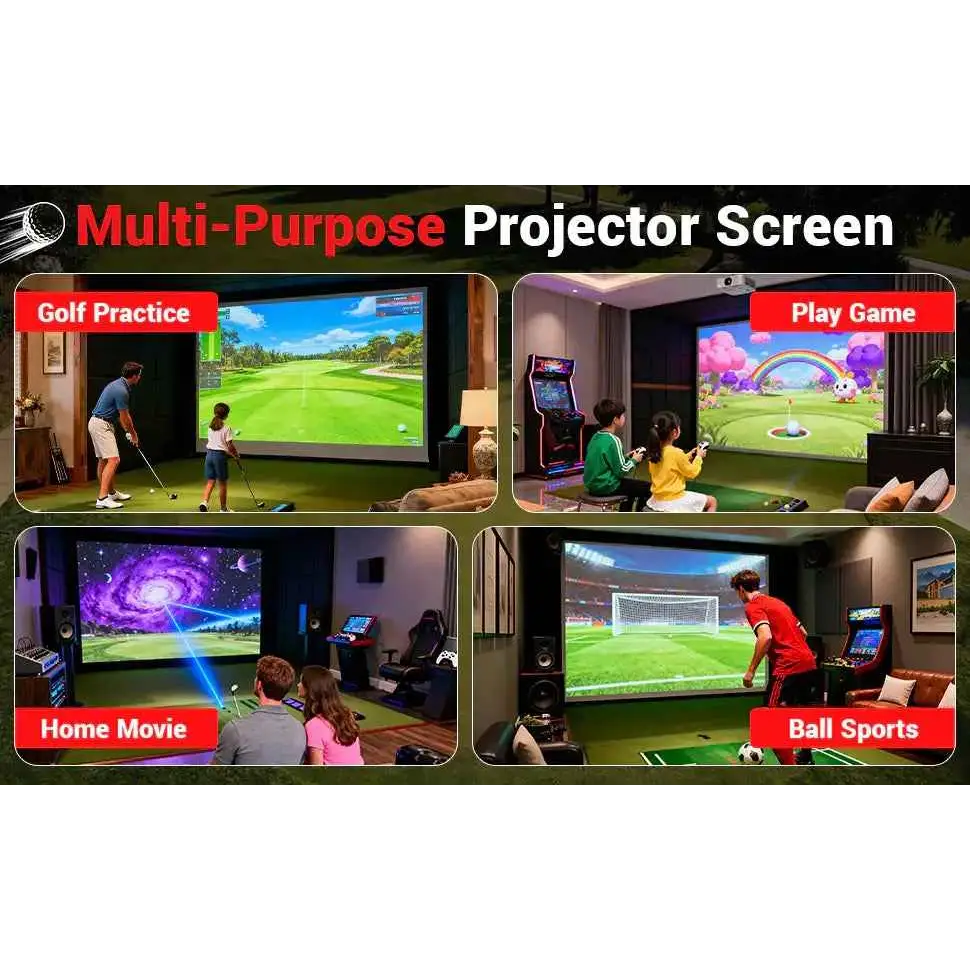 Golf Simulator Impact Screen, Practice Hitting Screen with HD Visuals, Thickened Golf Simulators Screen for Home, Indoor Hitting Screen with Grommets & Bungee Cords