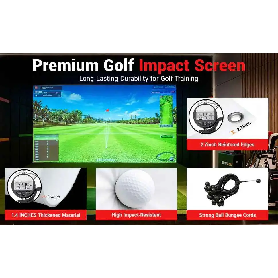 Golf Simulator Impact Screen, Practice Hitting Screen with HD Visuals, Thickened Golf Simulators Screen for Home, Indoor Hitting Screen with Grommets & Bungee Cords